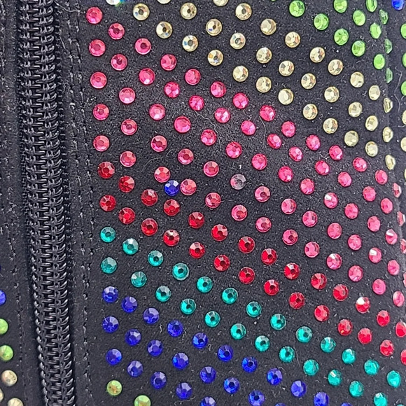 JustFab Black Rainbow Rhinestone Embellished Pointed Toe Stiletto Boots 8 - Picture 12 of 16